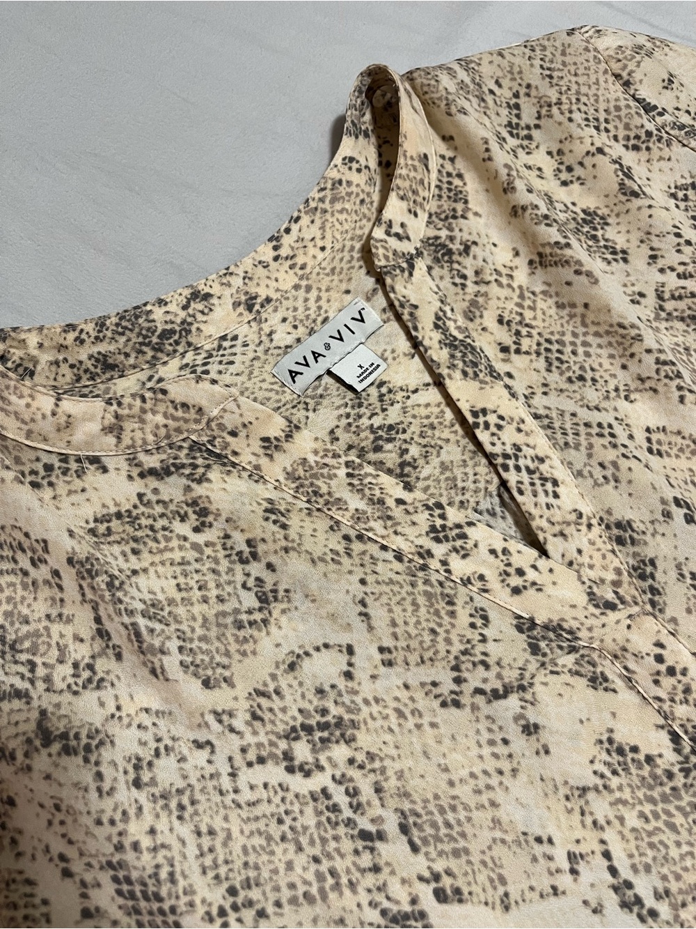 Ava & Viv Beige and Brown Snake-Print V-Neck Top